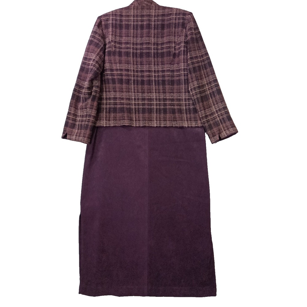 Coldwater Creek 2 Pc Dress Set Size 16 Purple Plaid Jacket Midi Dress Women - Picture 11 of 12
